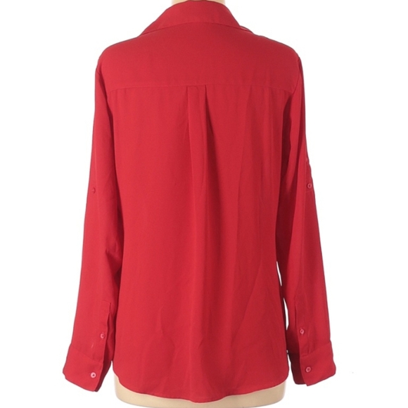 Express Portifino Red Button-Up Blouse - Picture 2 of 2